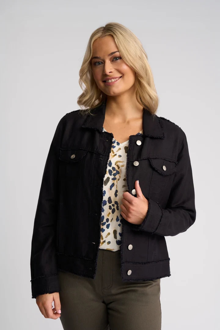 VASSALLI - Aura Linen Jacket with Frayed Seams - Navy