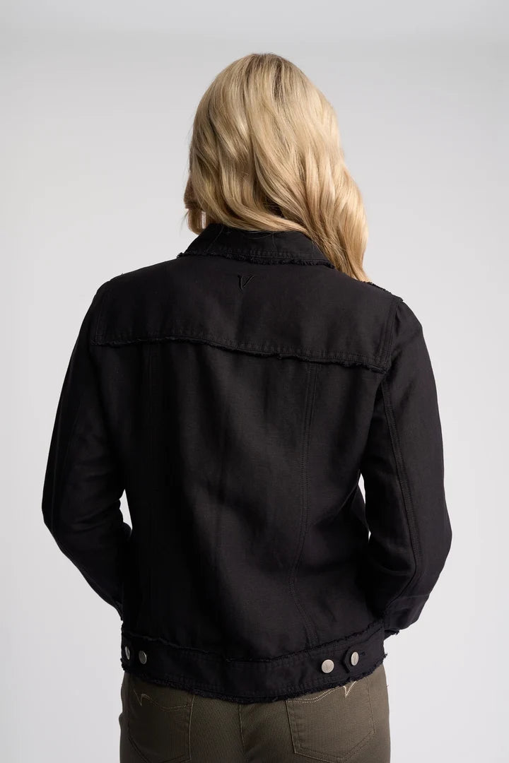 VASSALLI - Aura Linen Jacket with Frayed Seams - Navy