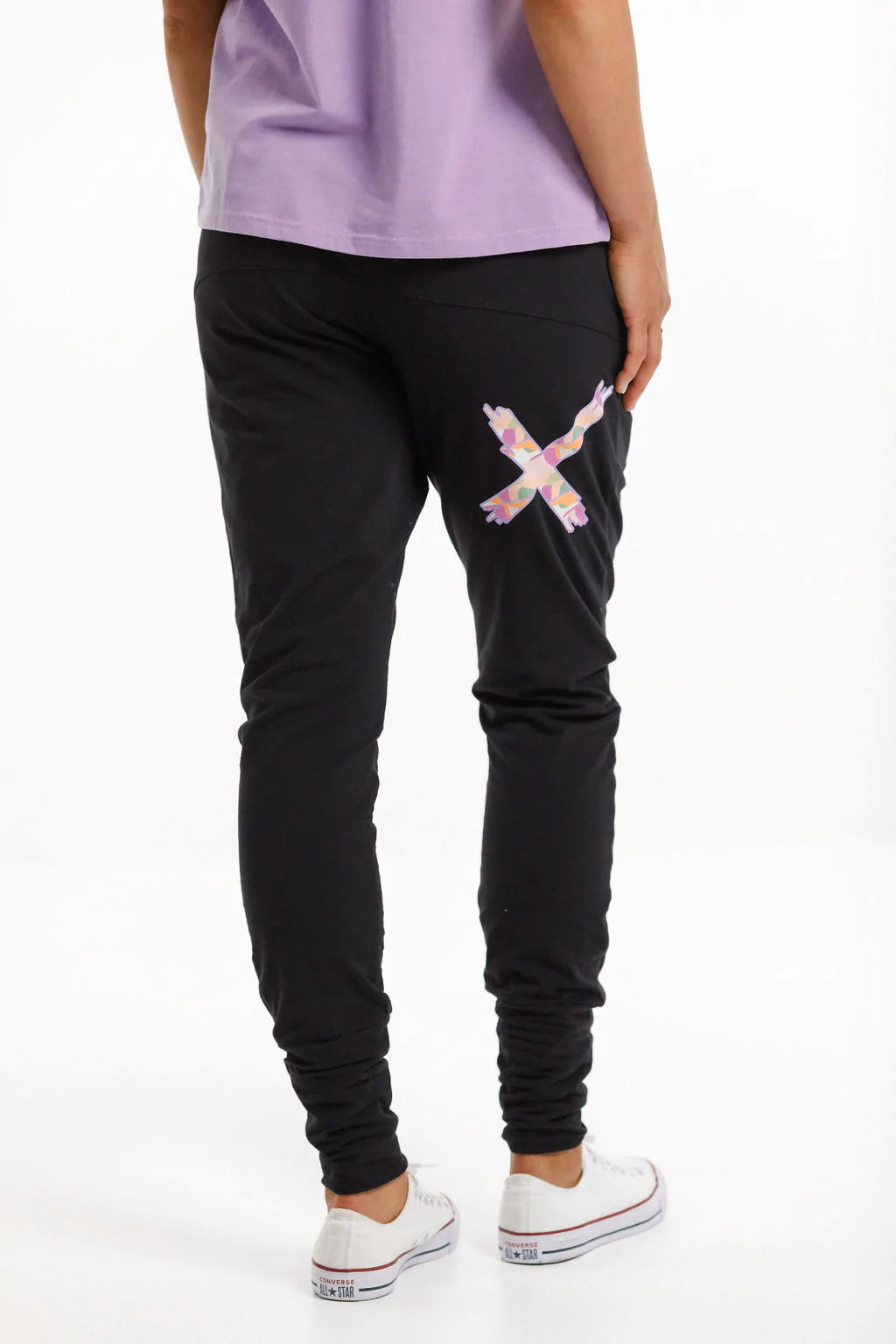 Apartment Pant Black with Summer Camo Patterned Cross - HOME LEE Pant NZ LUMA