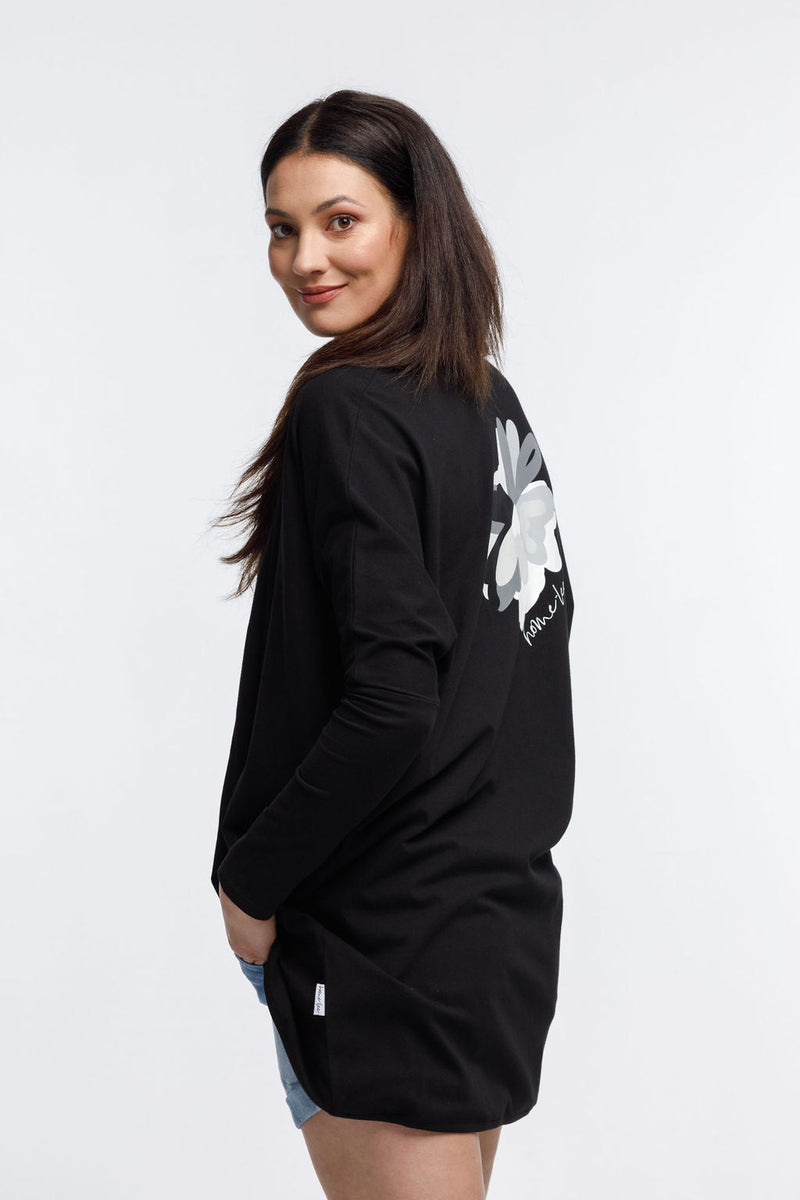 Batwing Cardi Floral Placement - HOME-LEE Jacket XS S M L XL Black/Floral Placement NZ LUMA 