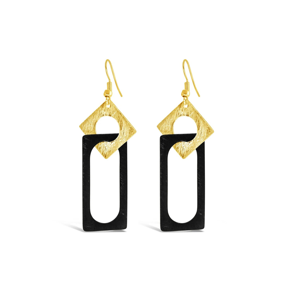 Carre Hook Earrings - FABULEUX VOUS Accessories Gold/Black NZ LUMA