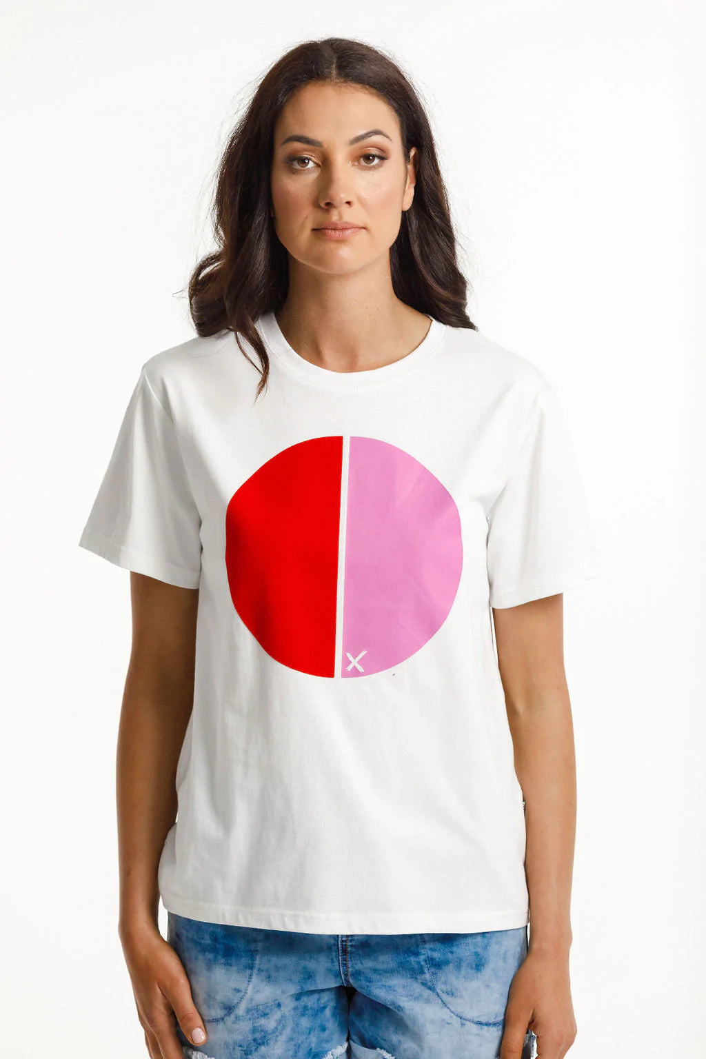 Chris Tee White w Red/Ruby Rose Cut Circle - HOME-LEE Top 10 12 14 16 NZ LUMA 