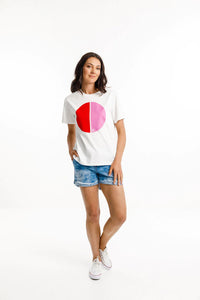 Chris Tee White w Red/Ruby Rose Cut Circle - HOME-LEE Top NZ LUMA 
