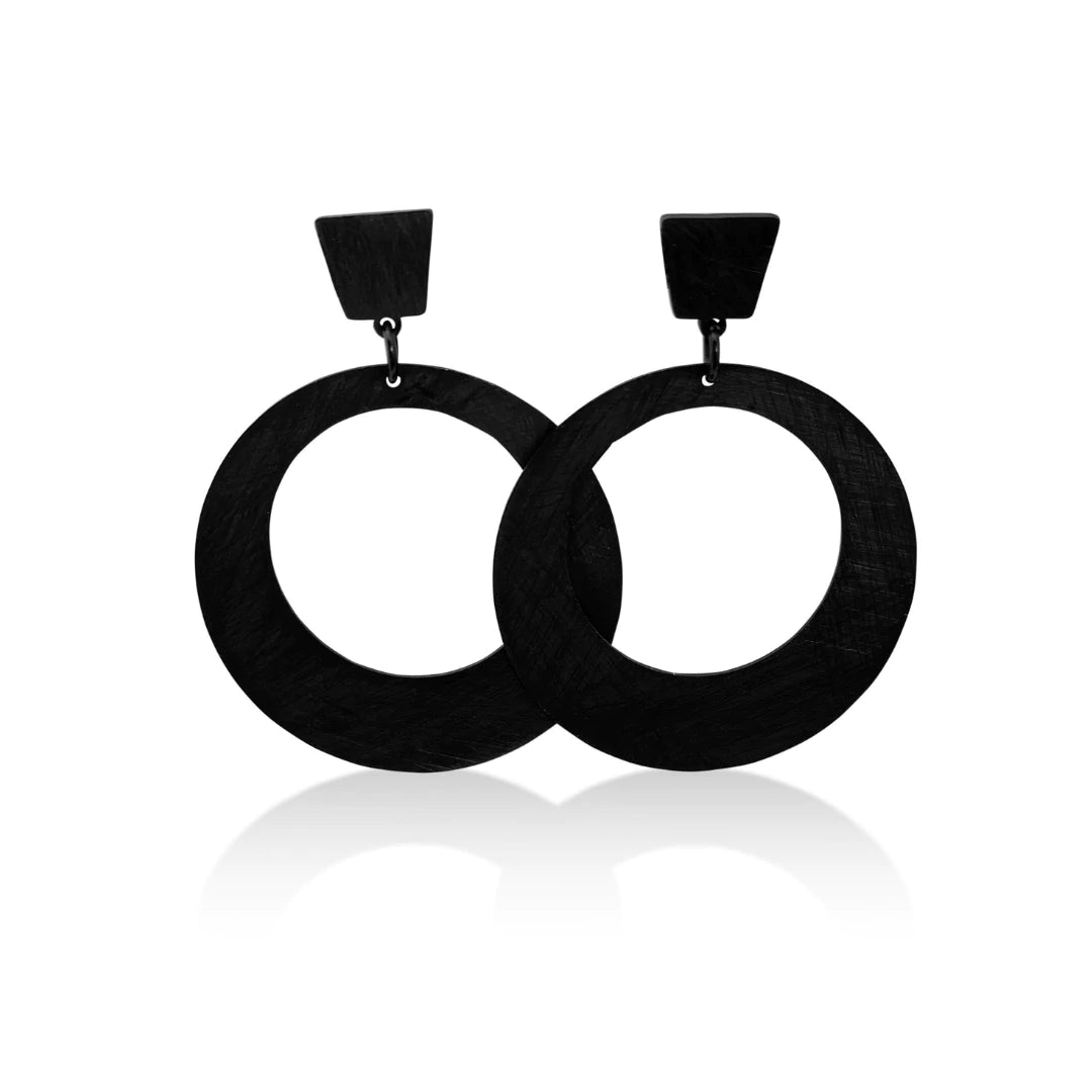 Circula Earrings with Square Stud - FABULEUX VOUS Accessories Black NZ LUMA