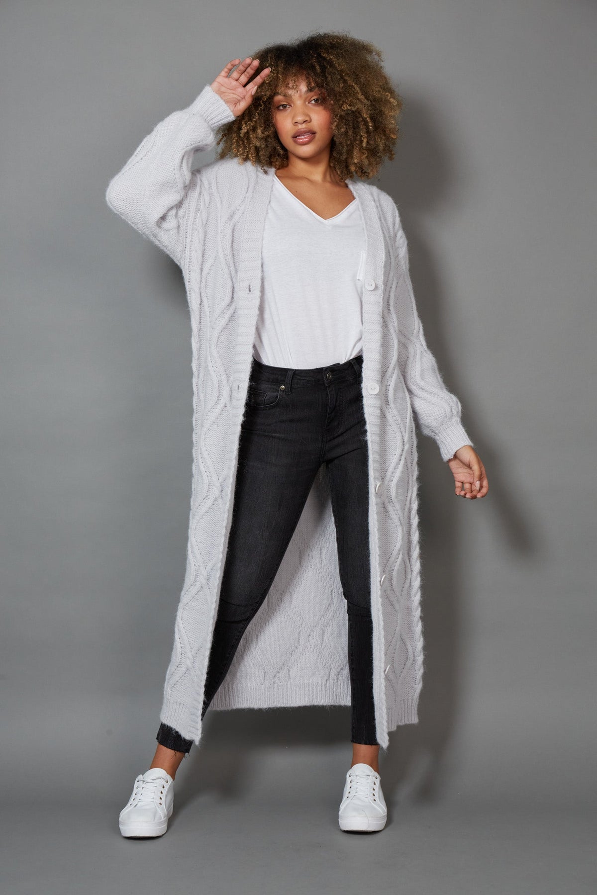 Howie Cable Cardigan - EB & IVE Top One Size Grey NZ LUMA