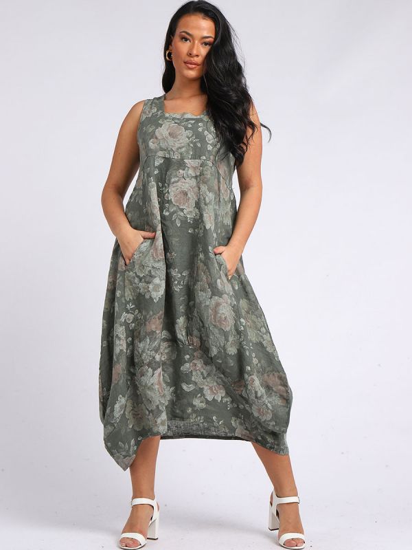 Isabella - MADE IN ITALY Dress Standard (10-16) Curvaceous (18-24) Khaki NZ LUMA