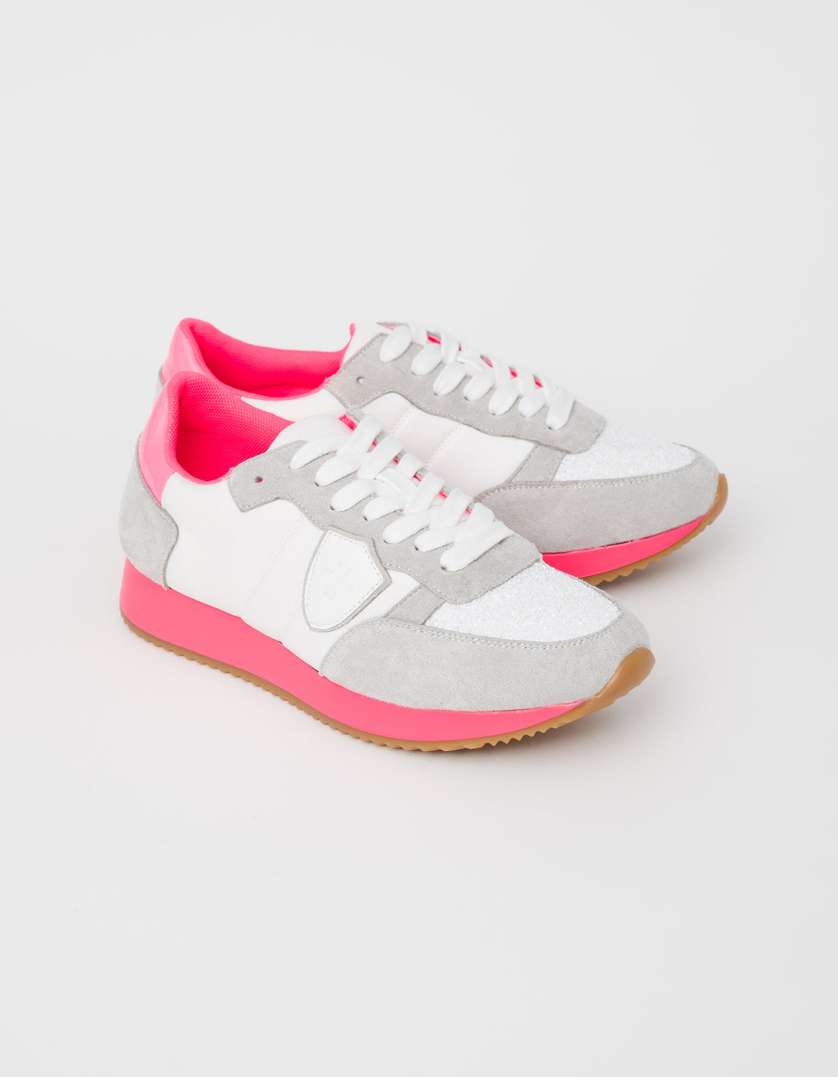 Juno Sneaker Metallic - STELLA + GEMMA Accessories 37/6 38/7 39/8 40/9 41/10 White with Fluro Pink NZ LUMA 