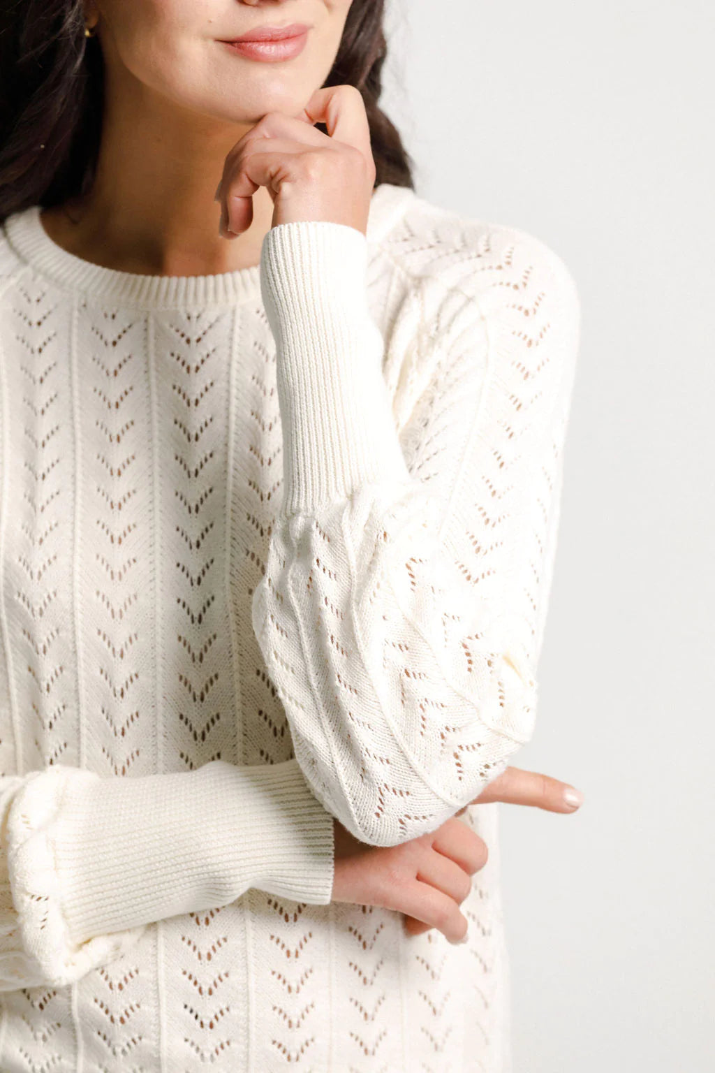 Knitted Grace Crew Cream Lace - HOME-LEE Top NZ LUMA