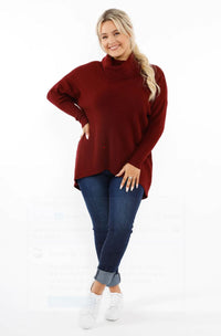 Knitted Turtle Neck Top - PQ COLLECTION Top S/M M/L LXL Burgundy NZ LUMA 