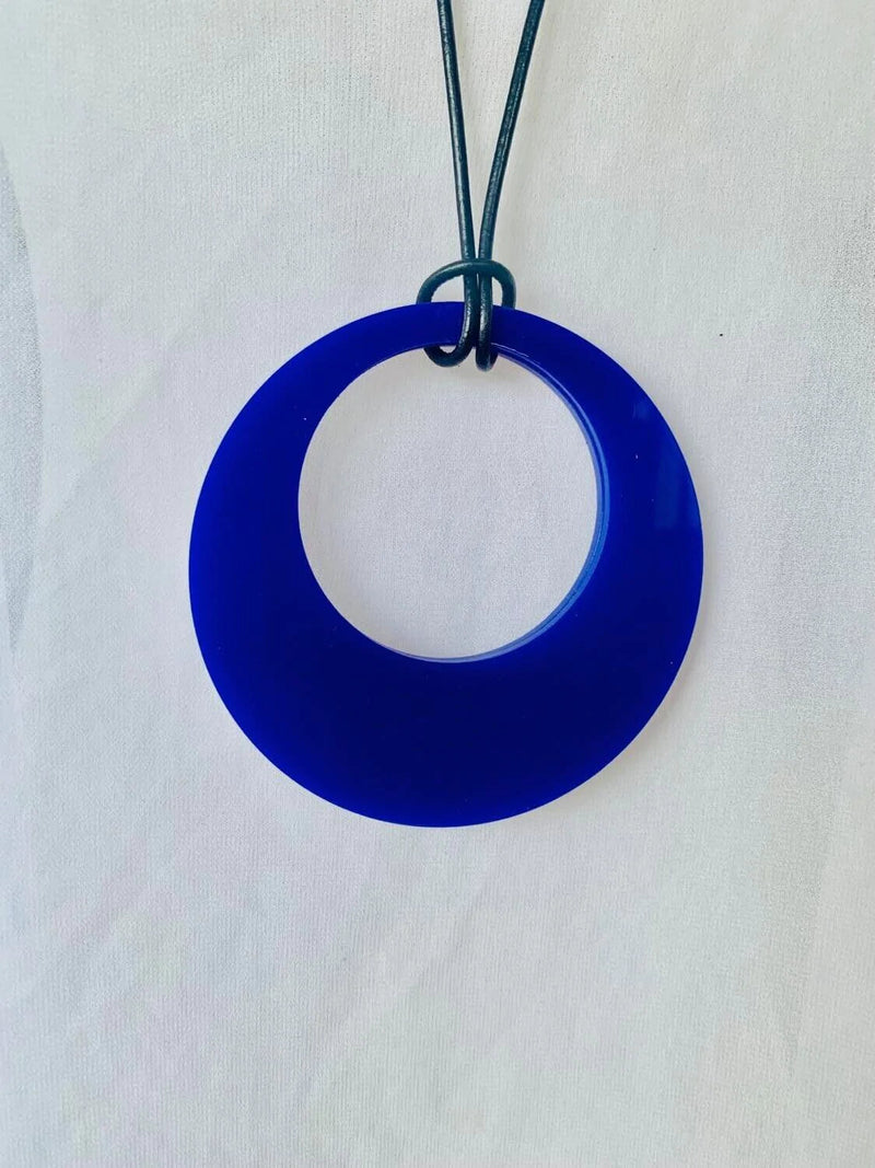 Large Cobalt Blue Retro Circle Necklace - TWO BLONDE BOBS Accessories NZ LUMA