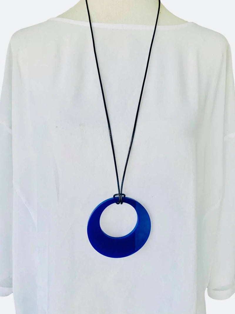 Large Cobalt Blue Retro Circle Necklace - TWO BLONDE BOBS Accessories NZ LUMA