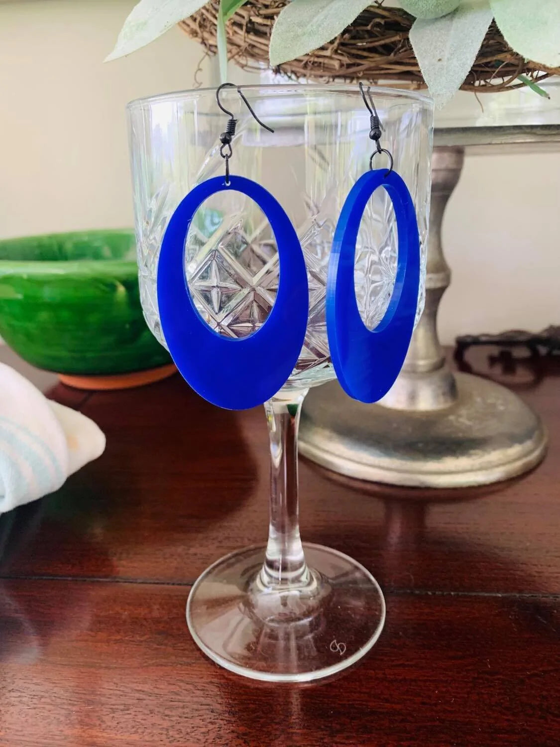 Large Cobalt Blue Retro Oval Earrings - TWO BLONDE BOBS Accessories NZ LUMA
