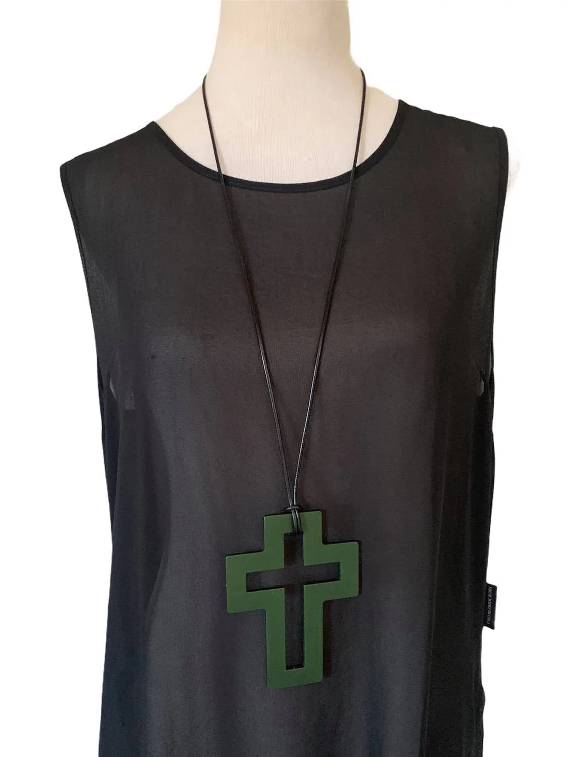 Large Dark Green Cross Necklace - TWO BLONDE BOBS Accessories NZ LUMA