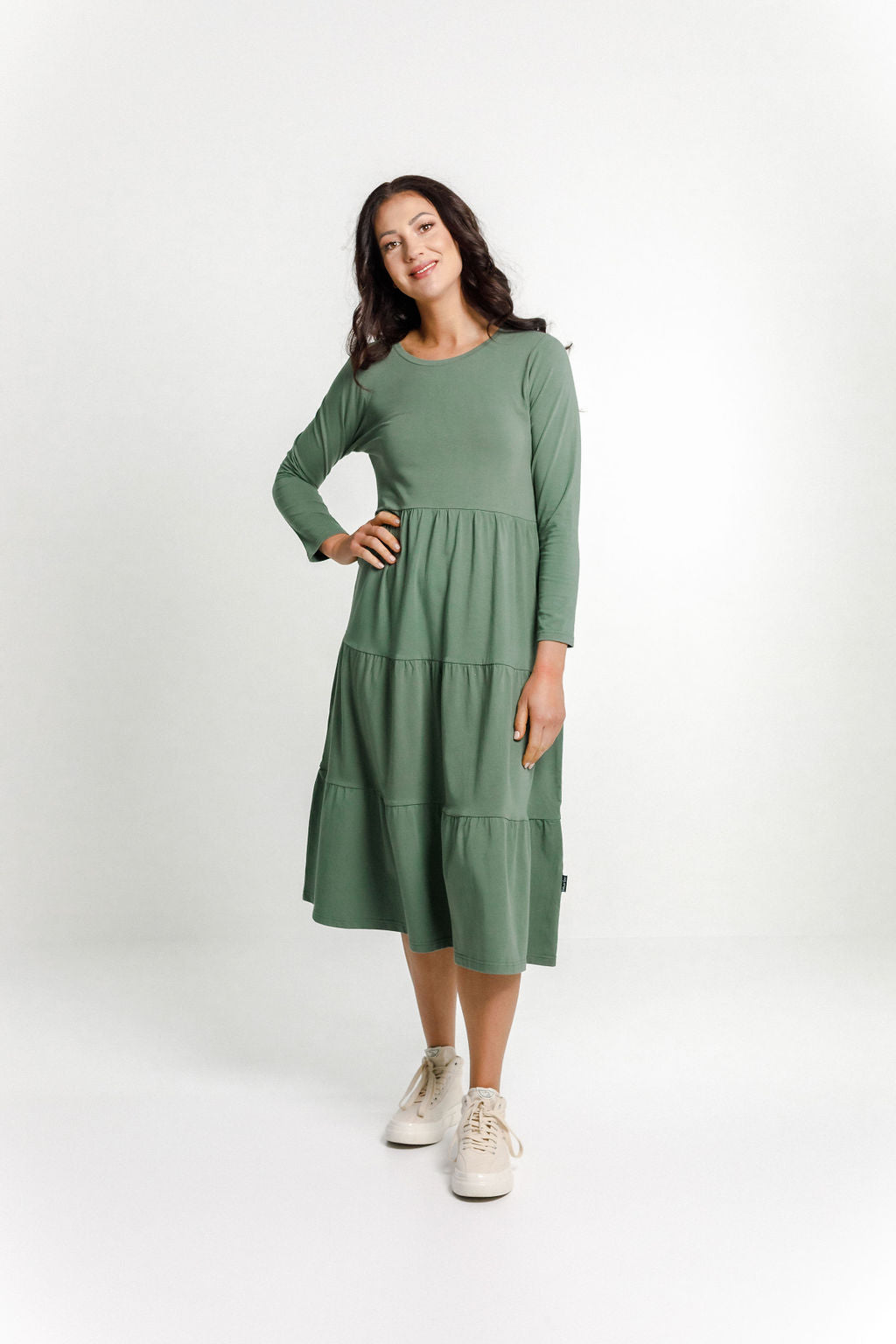 Long Sleeve Kendall Dress Moss - HOME LEE Dress NZ LUMA
