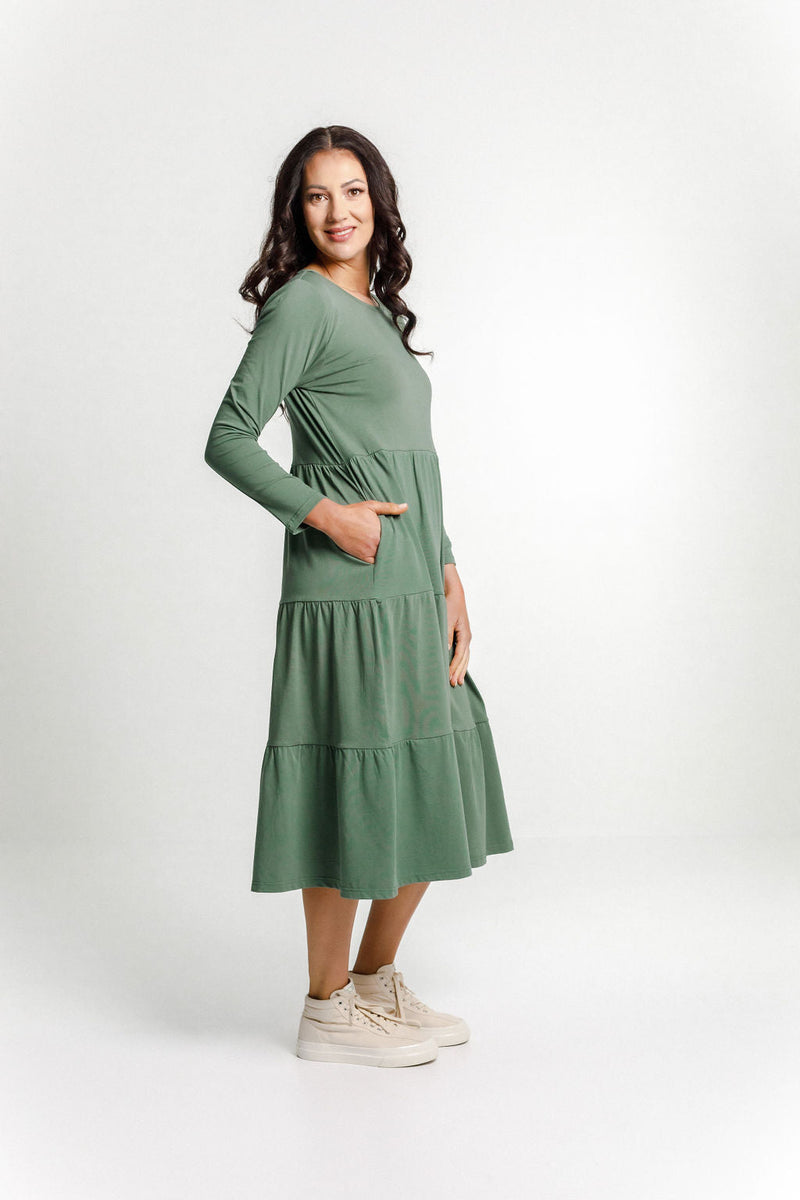 Long Sleeve Kendall Dress Moss - HOME LEE Dress NZ LUMA