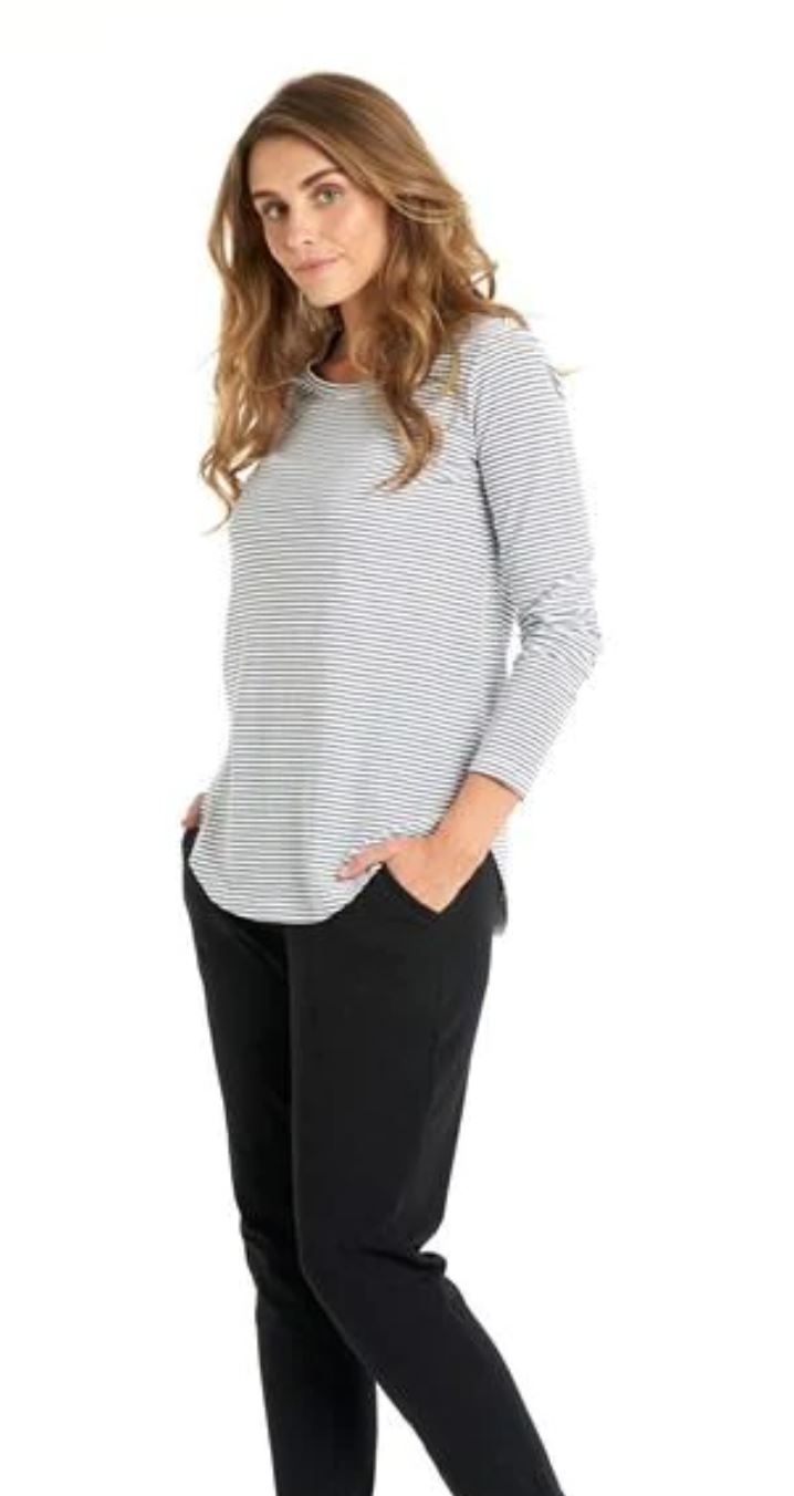 Megan Long Sleeve Striped Top - BETTY BASICS Top 8 10 12 14 16 18 20 22 Indi Blue Stripe NZ LUMA 