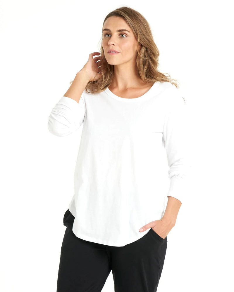Megan Long Sleeve White Top - BETTY BASICS Top 10 12 14 16 18 20 22 White NZ LUMA 