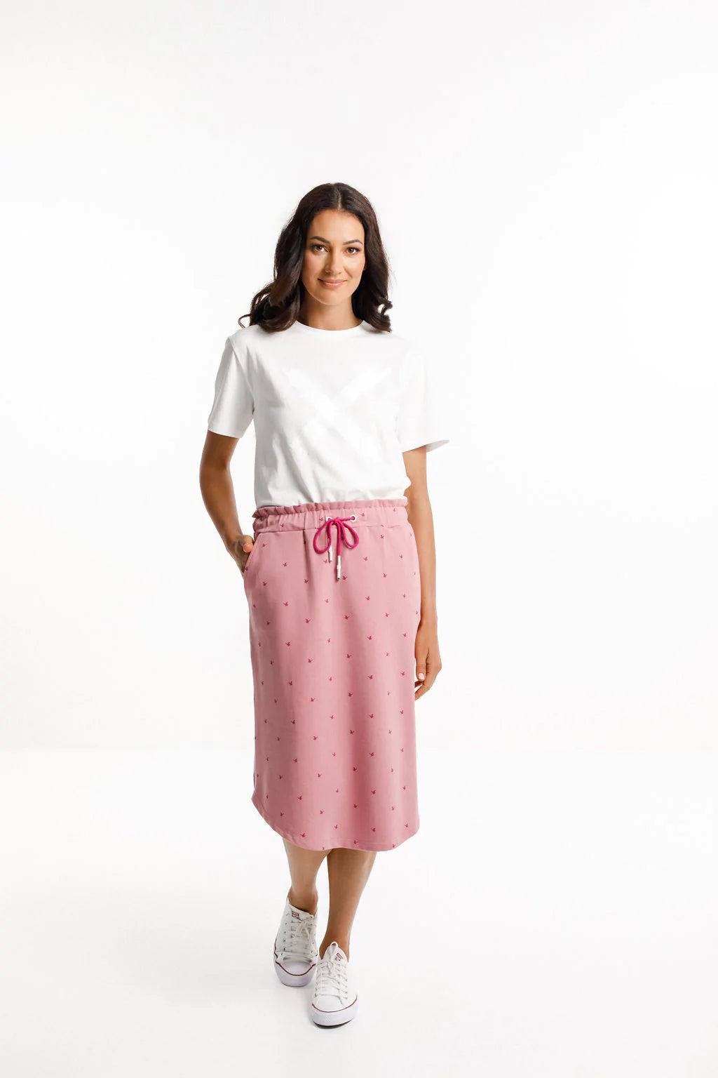 Midi Skirt - HOME LEE Skirt 8 10 12 14 16 Rose Bud with White 