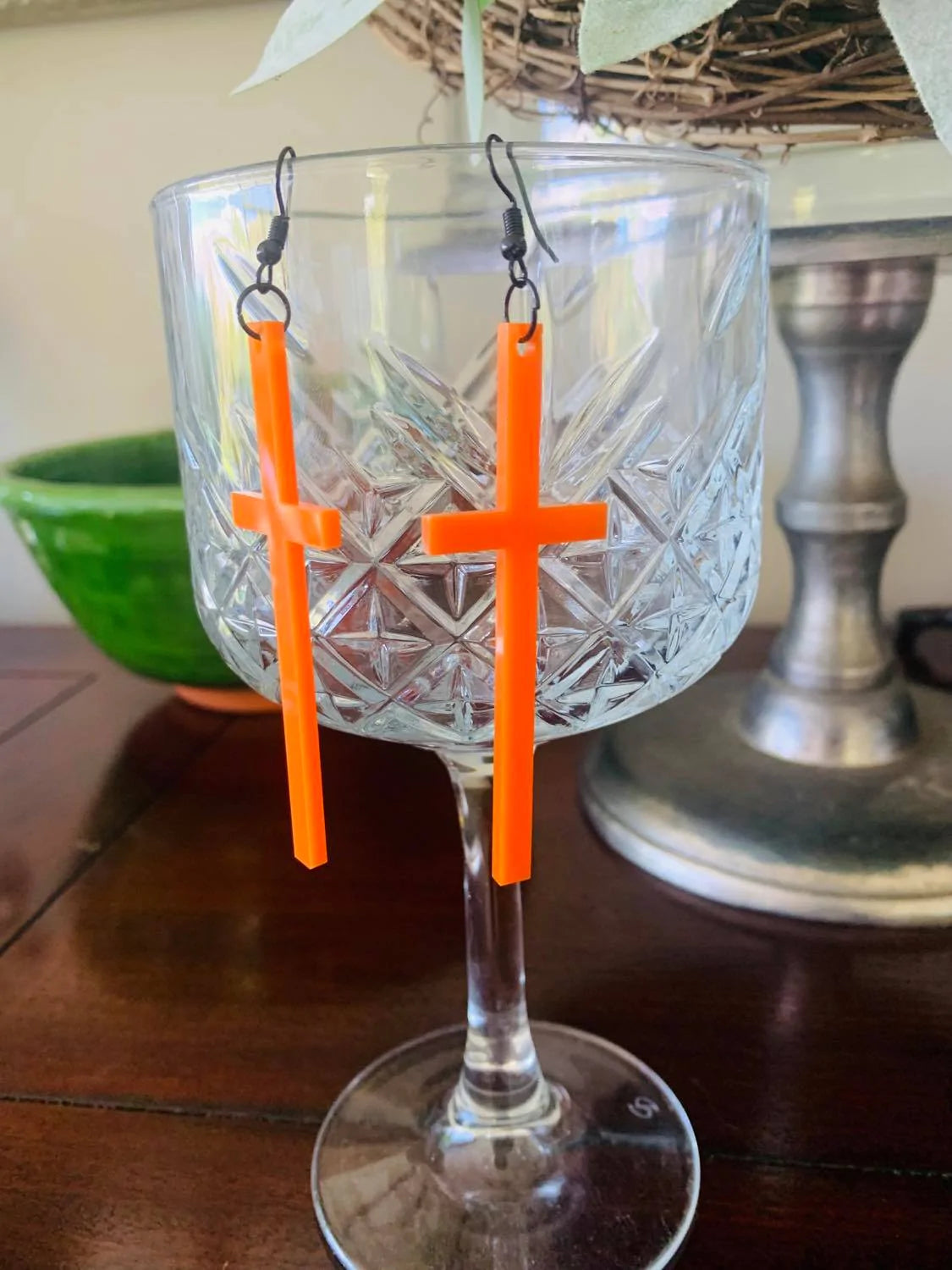 Orange Solid Cross Earrings - TWO BLONDE BOBS Accessories LUMA NZ