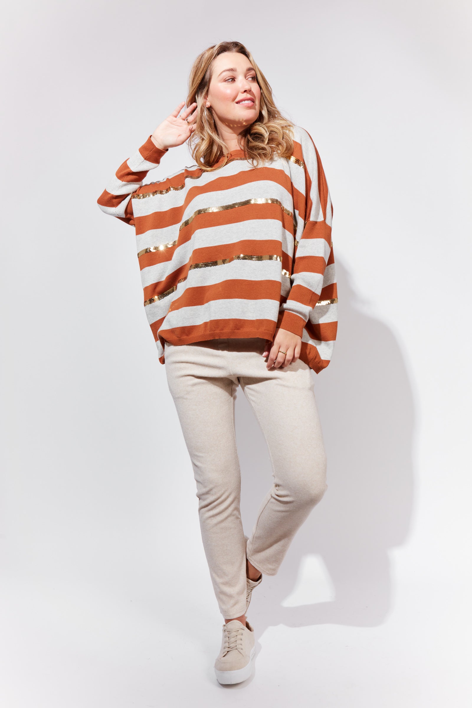 St Moritz Jumper - HAVEN Top One Size Maple Stripe NZ LUMA