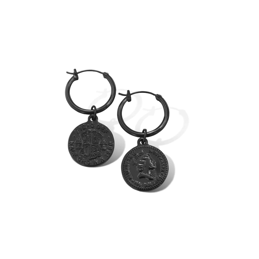 Steel Me Coin Hoop Earrings - FABULEUX VOUS Accessories Black LUMA NZ