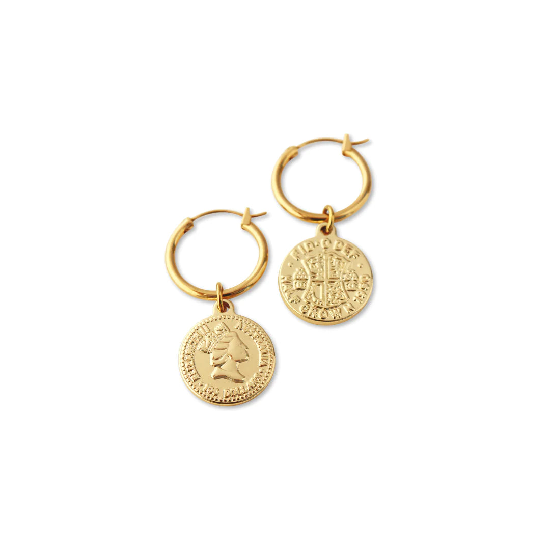 Steel Me Coin Hoop Earrings - FABULEUX VOUS Accessories Gold LUMA NZ