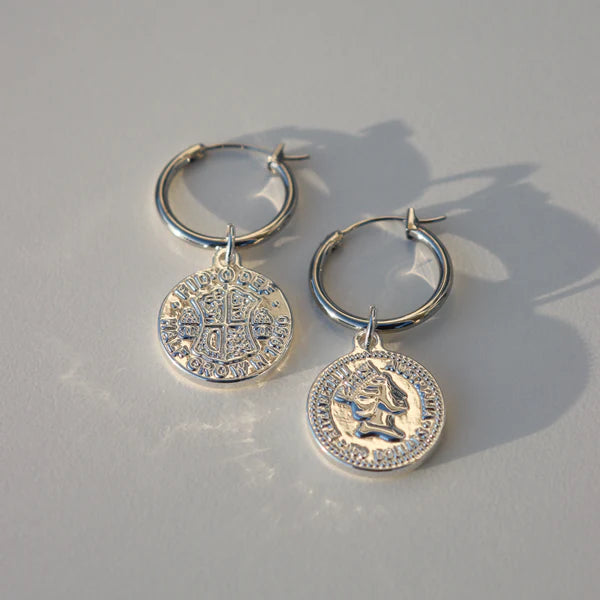 Steel Me Coin Hoop Earrings - FABULEUX VOUS Accessories Silver/ LUMA NZ