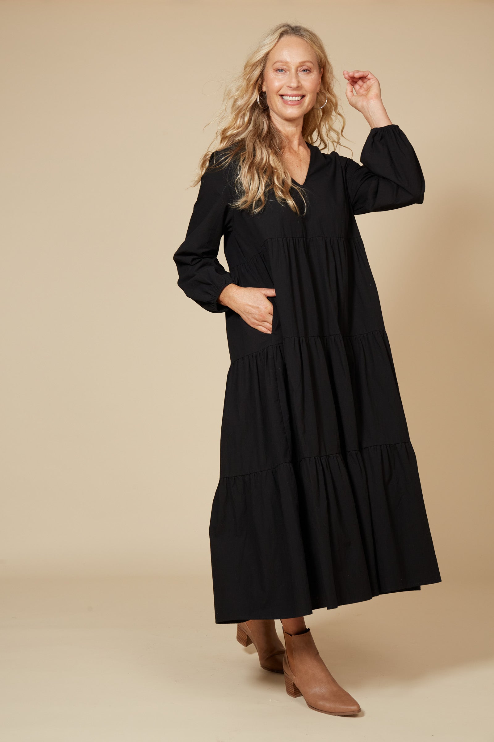 Studio Tiered Maxi Dress - EB & IVE Dress Small Medium Large X Large Ebony NZ LUMA