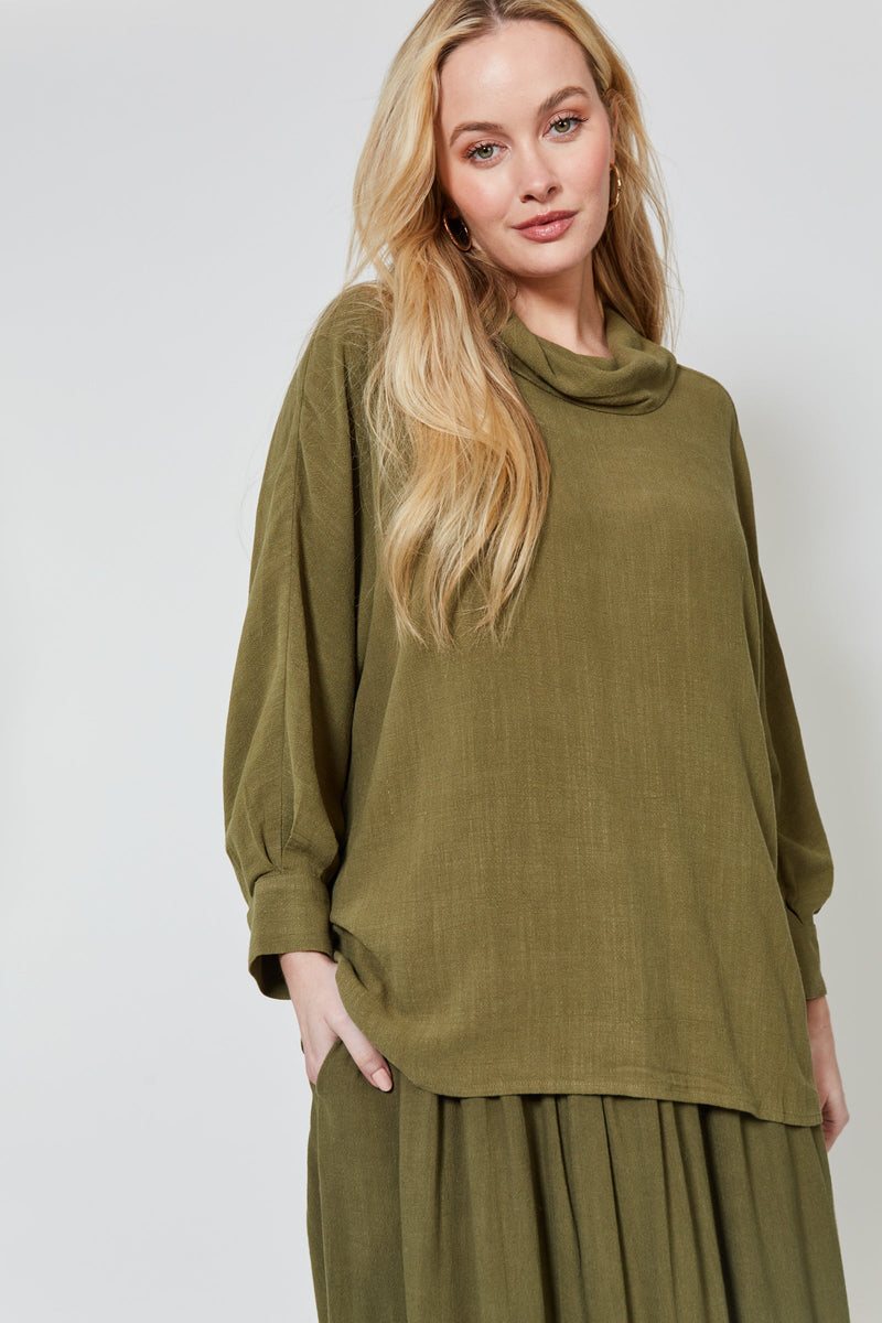 Vera Roll Neck Top - ISLE OF MINE Top One Size Evergreen NZ LUMA