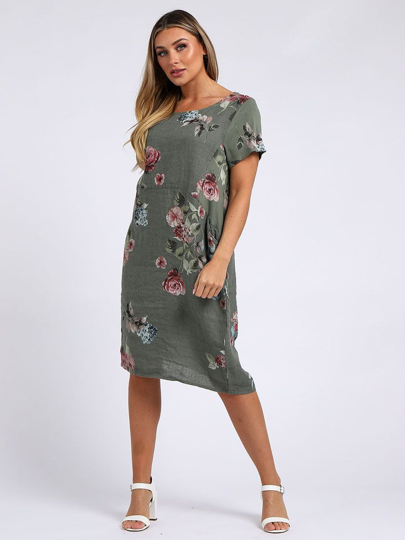 Pierina - MADE IN ITALY Dress One Size (10-18) Khaki NZ LUMA