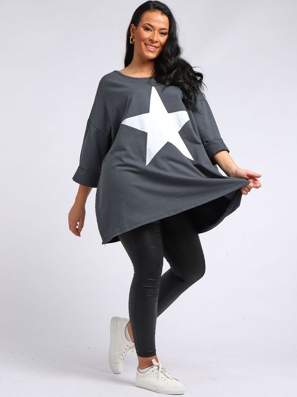 Fia - MADE IN ITALY Top One Size (18+) Charcoal NZ LUMA