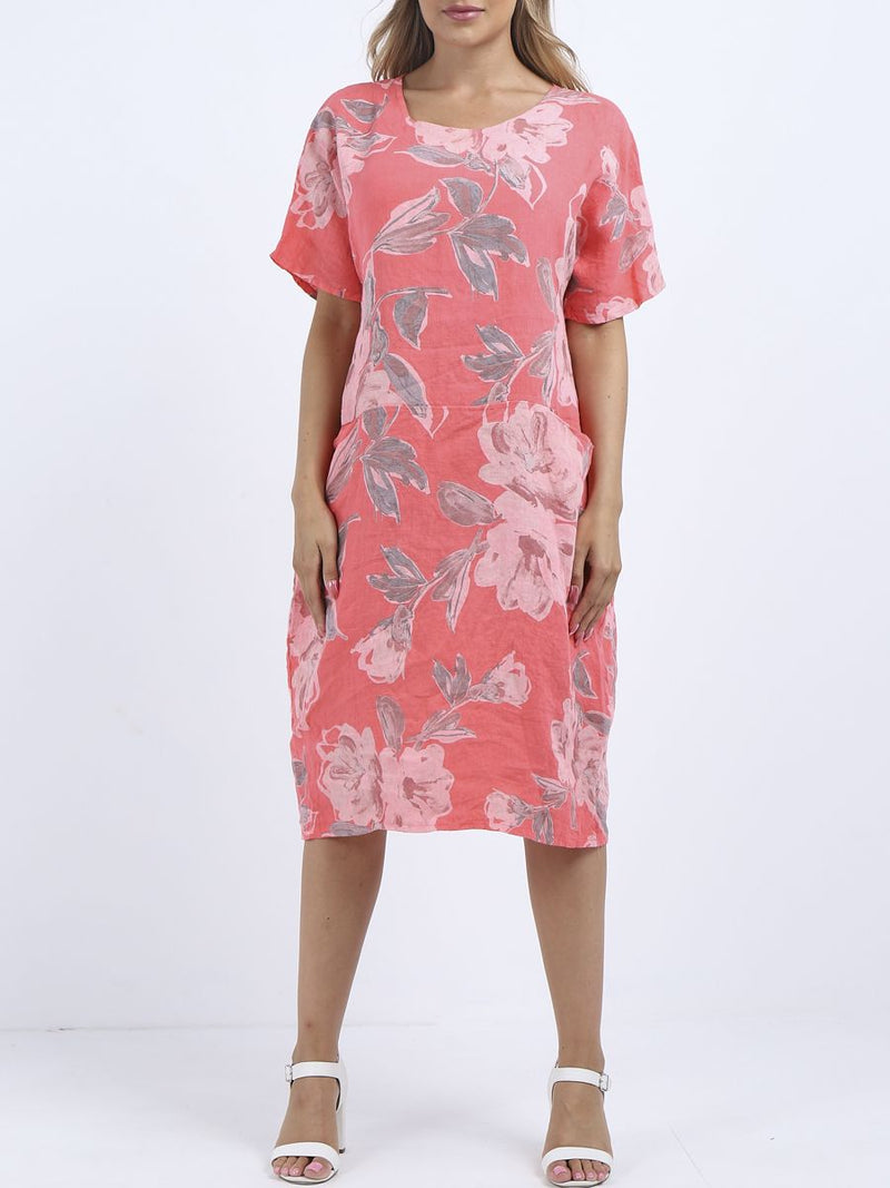 Puri Lino Italy Linen Dress NWT Small Coral Pink Shift NWT